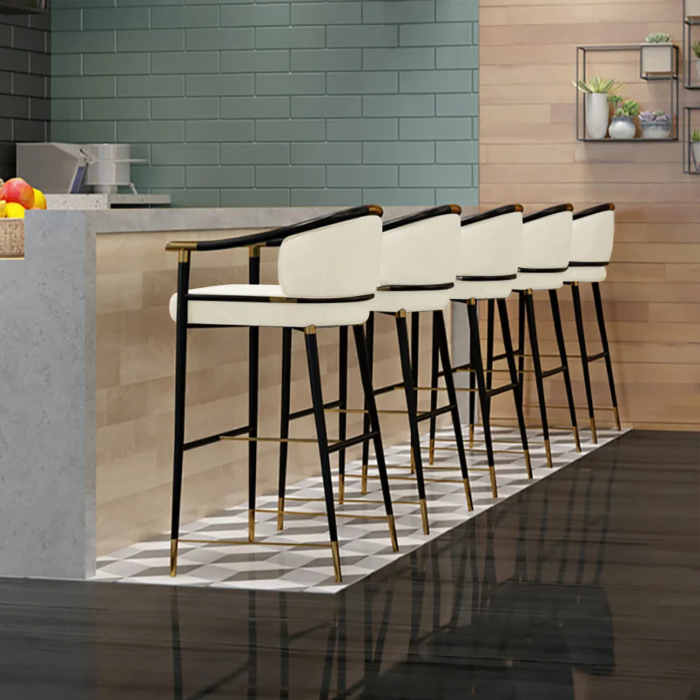 Craines Bar Height Bar Stool with Arms in Beige Upholstery Velvet