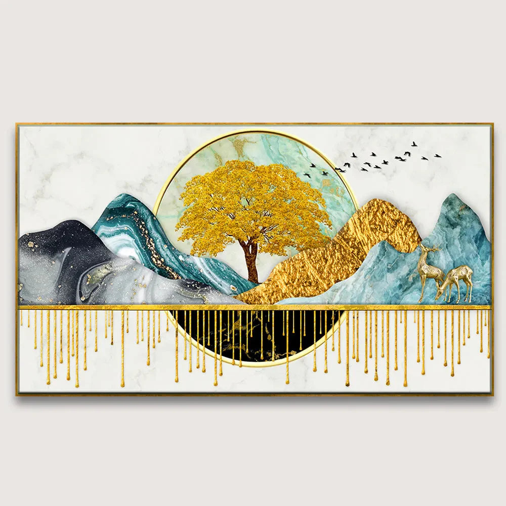 Golden Tree Wall Painting