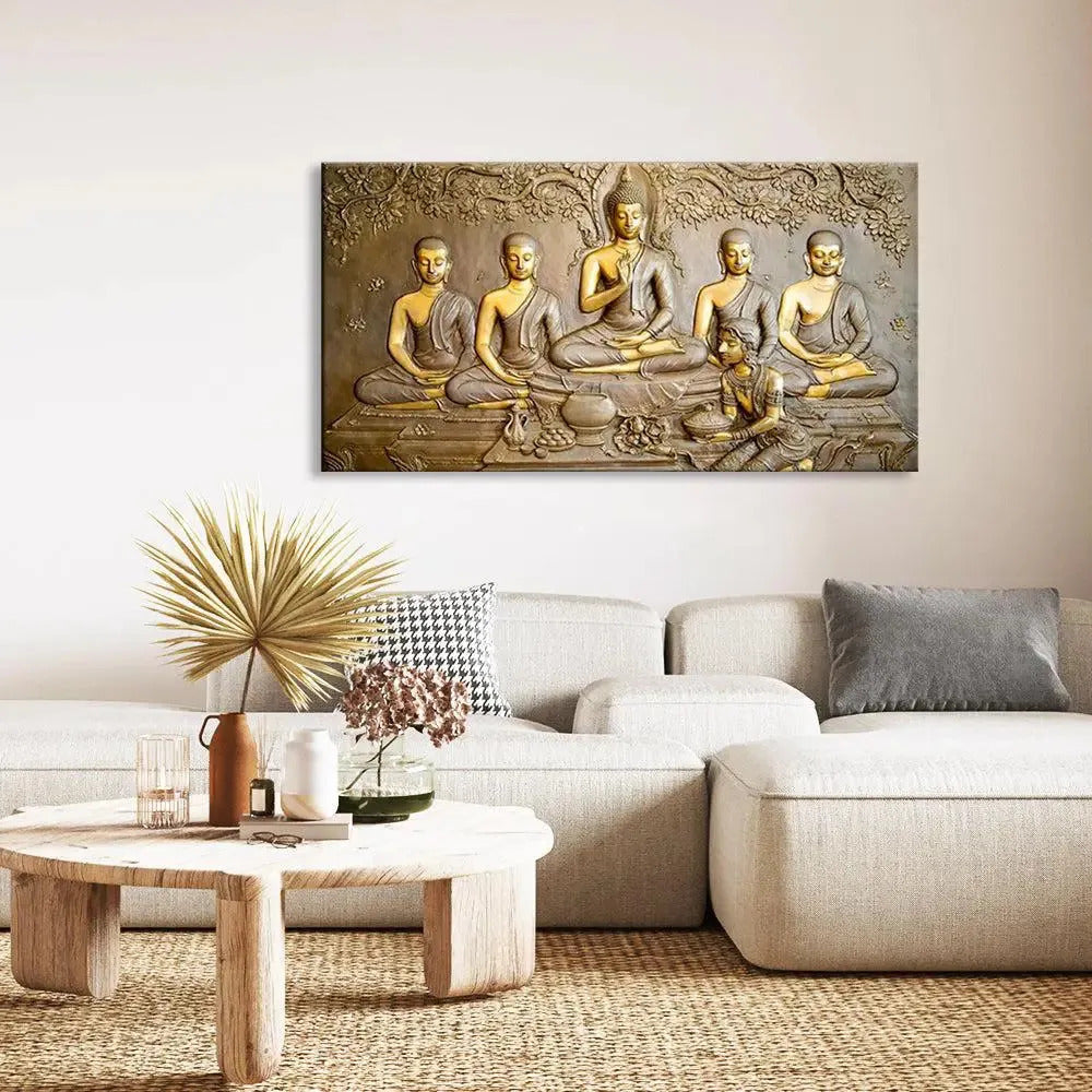 Meditating Buddhas Wall Painting