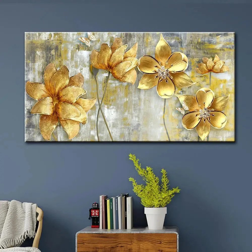 Golden Bloom Wall Painting