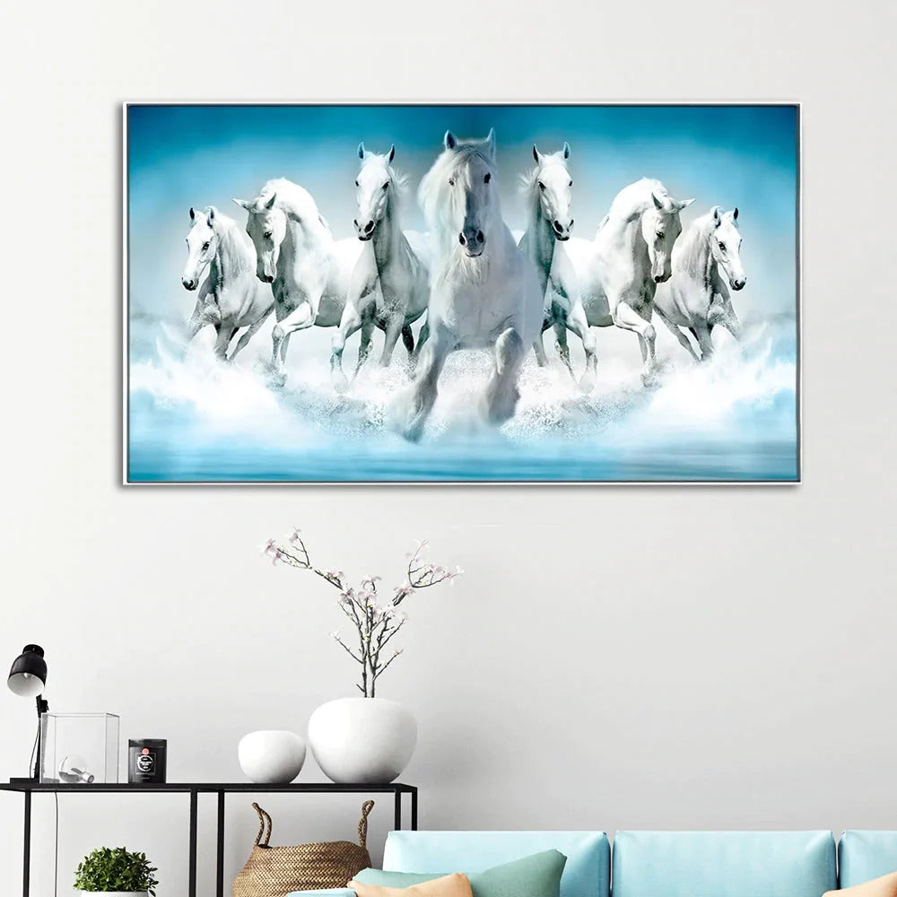 Seven white Horses Wall Painting