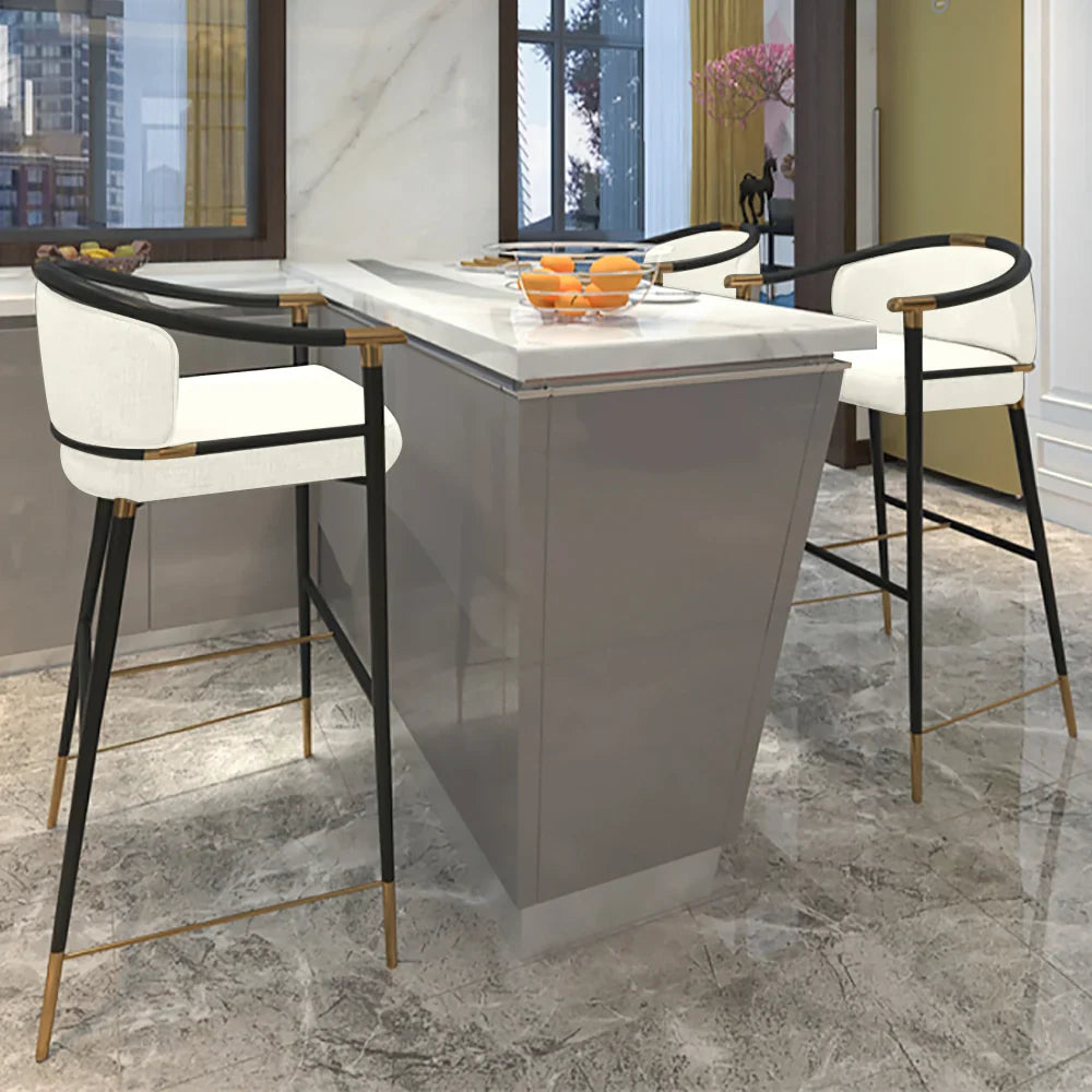 Craines Bar Height Bar Stool with Arms in Beige Upholstery Velvet
