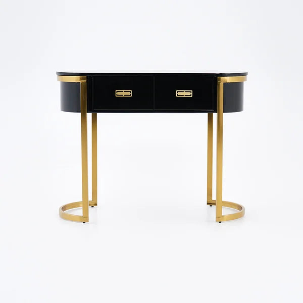 39.4" Black Modern Console Table with Drawers and Double Stainless Steel Sled