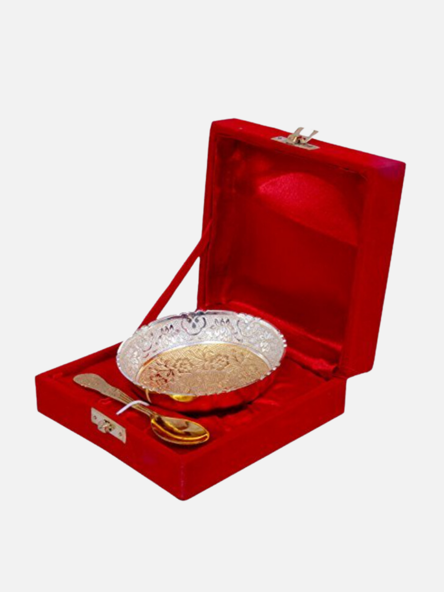 German Silver Gold Plated Floral Bowl with Red Velvet Box