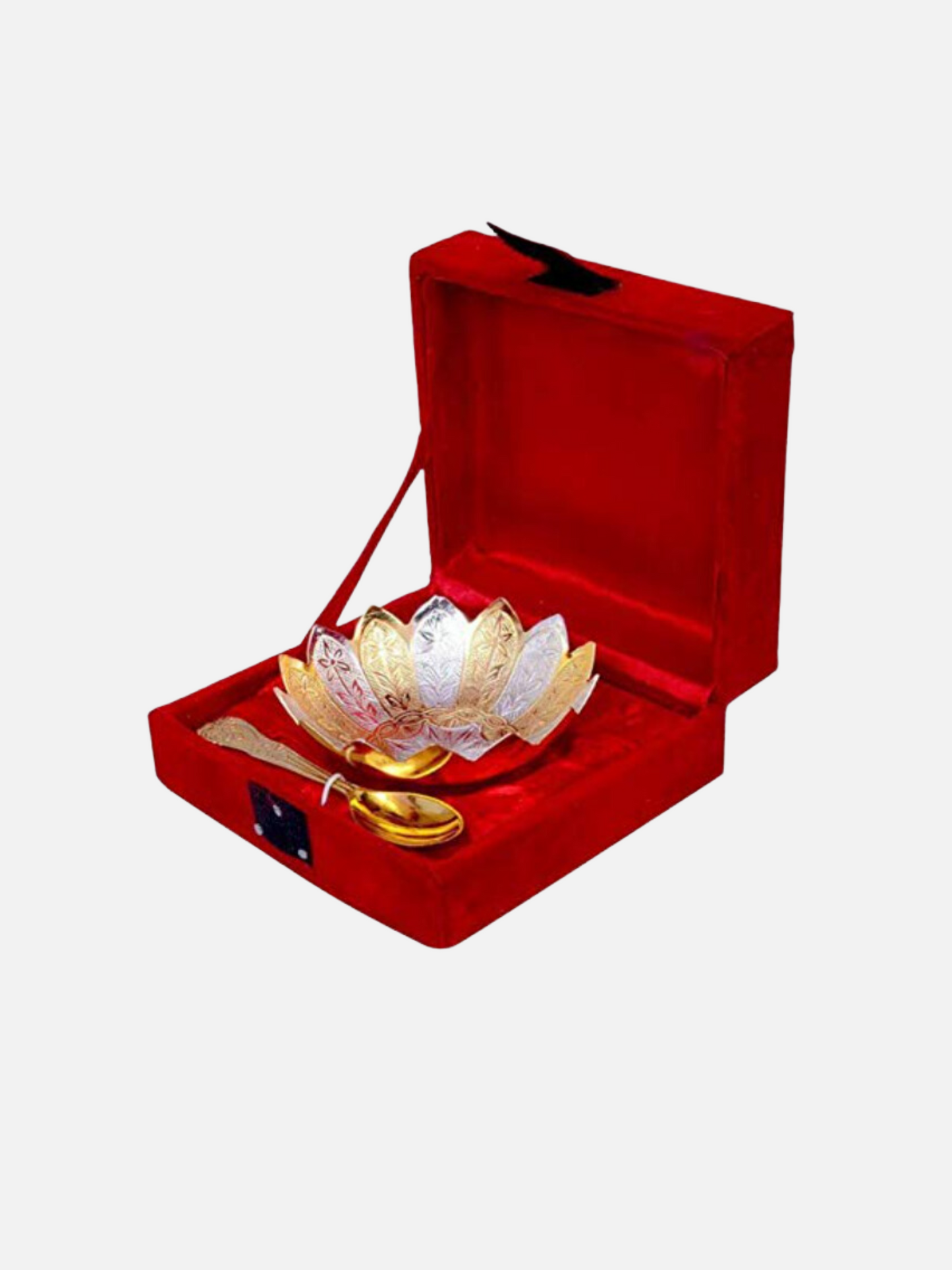 Silver Gold Plated Single Kamal Bowl With Royal Velvet Box