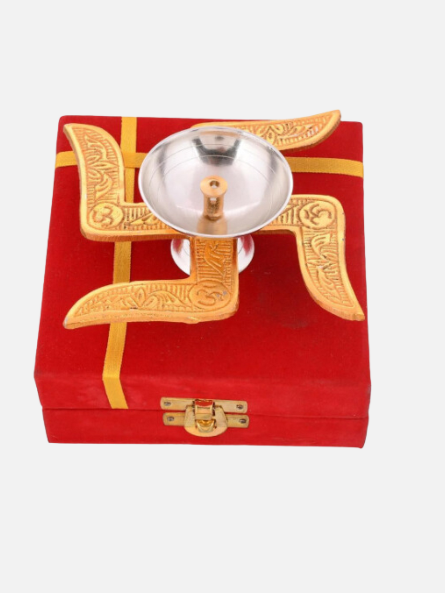 Brass Swastik Diya Oil Diya with Velvet Box