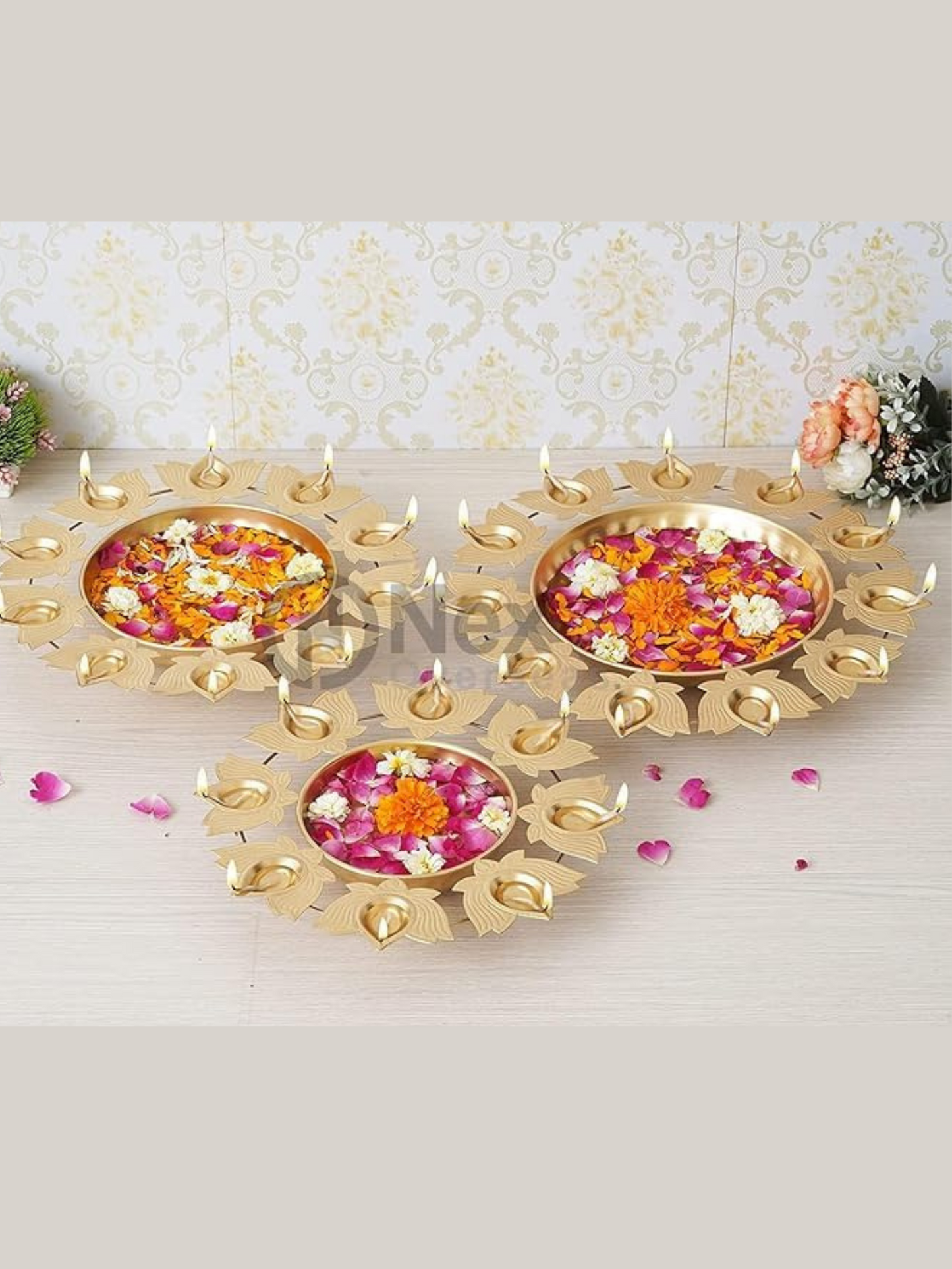 Metal Lotus Design 8 Diyas Urli Pack of 8