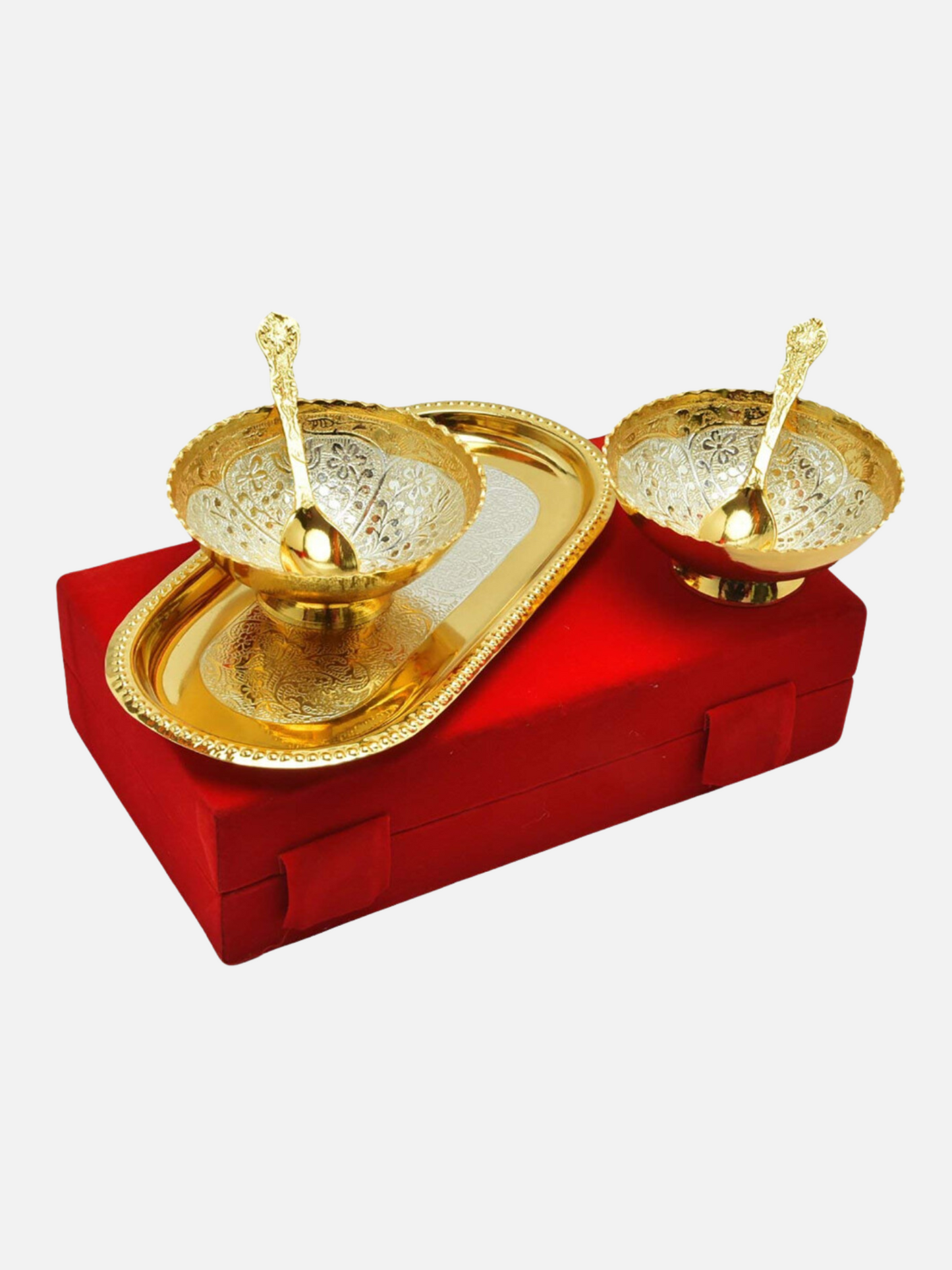 German Silver Gold Bowl Set with Royal Velvet Box
