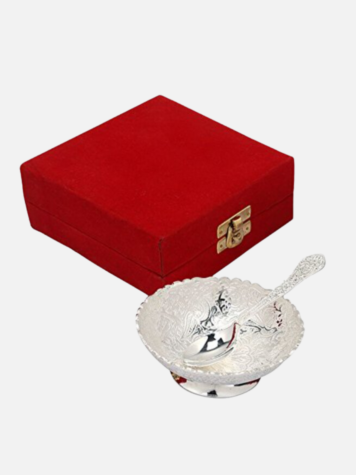 German Silver Floral Bowl With Red Velvet Box