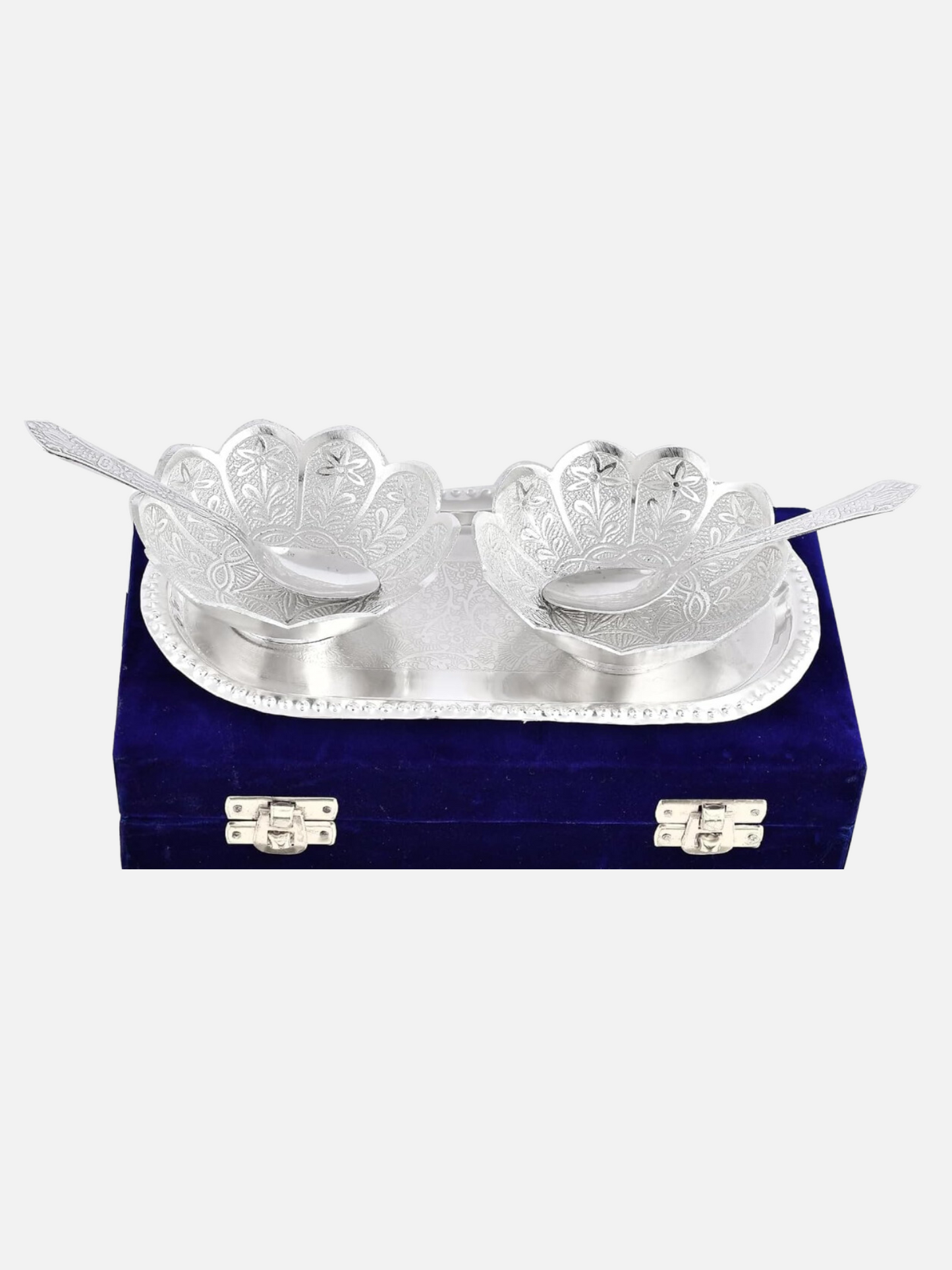 German Silver Bowl Set with Royal Blue Velvet Box