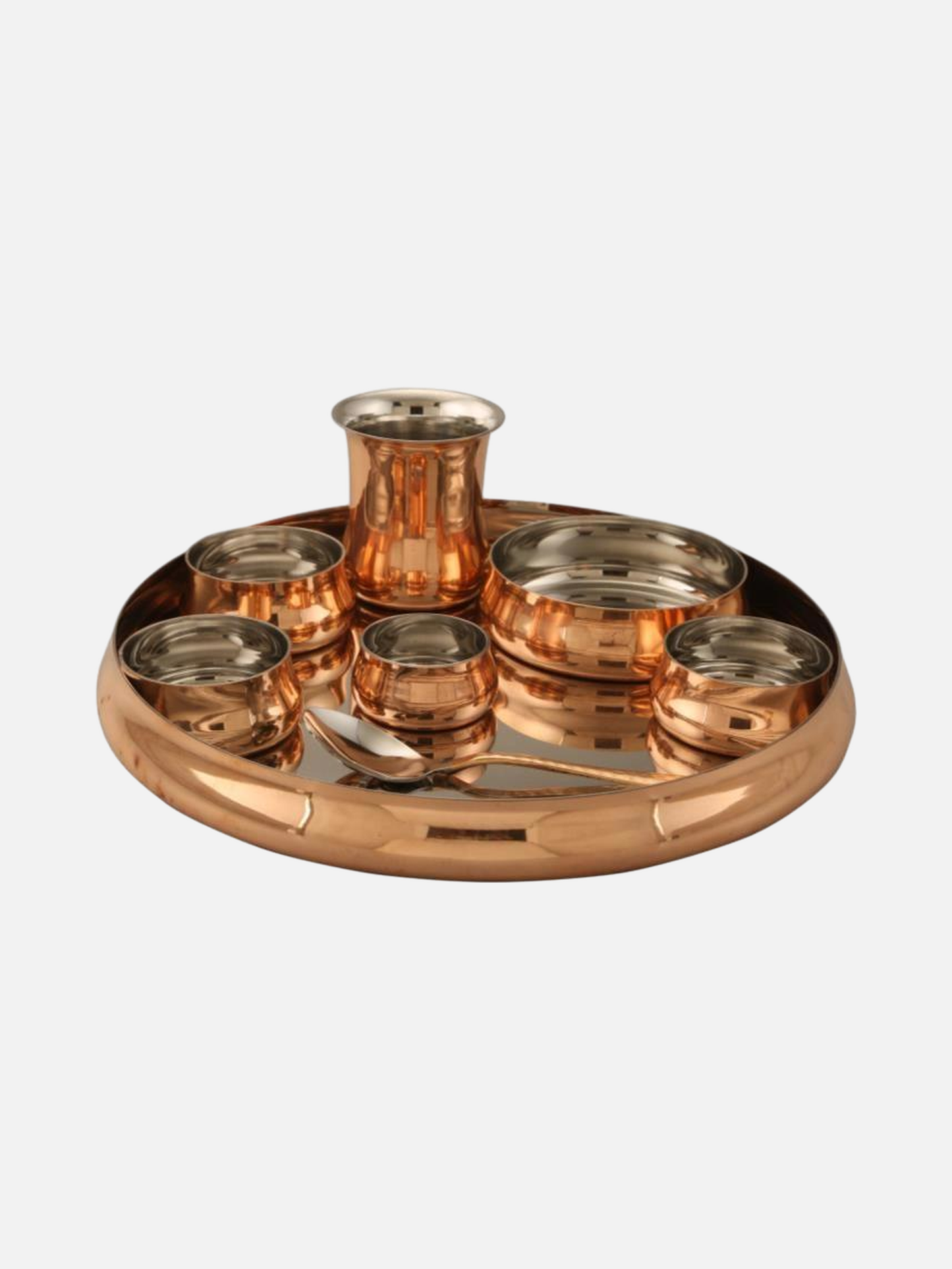 Curved Thali Set (8 Pcs.) - Steel Copper
