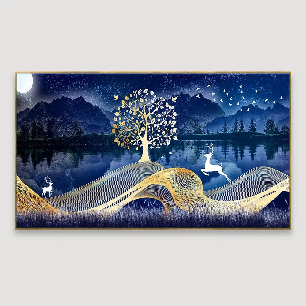 Aureate Blue Abstract Wall Painting