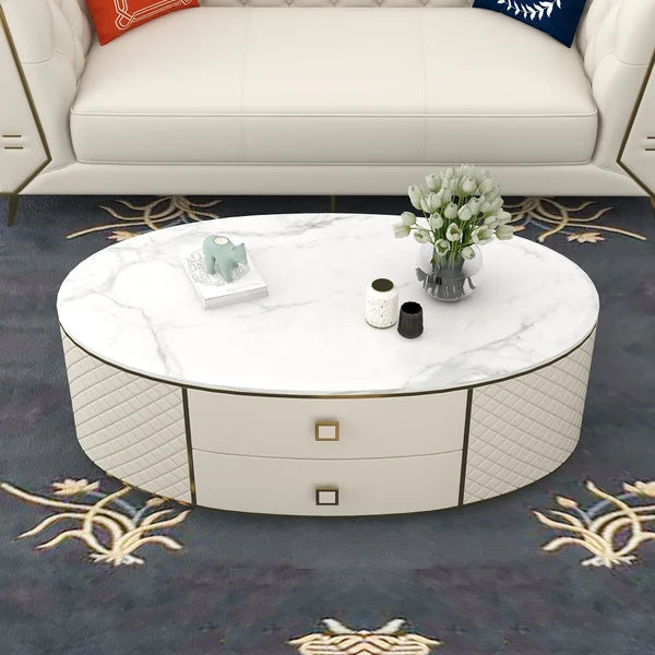 Modern White Oval Sintered Stone Top Coffee Table