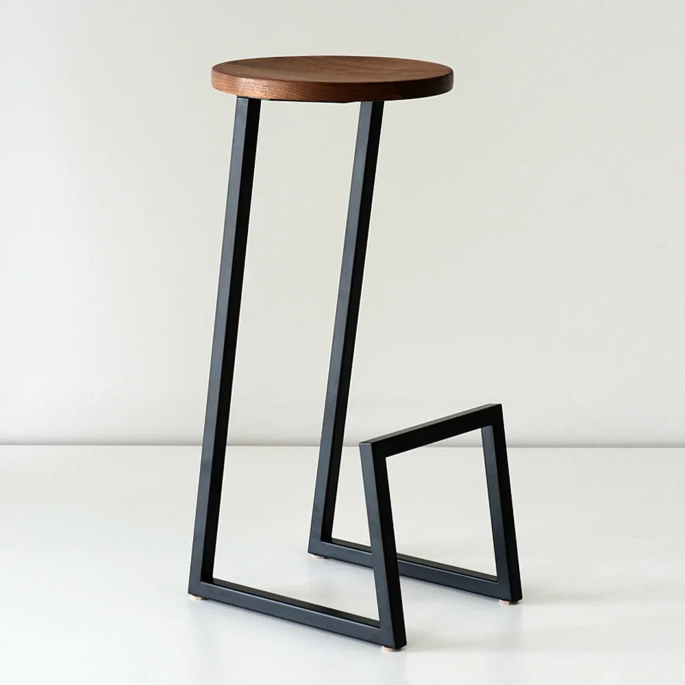 Industrial Black Wood Bar Stools (Set of 2) Backless with Metal Legs