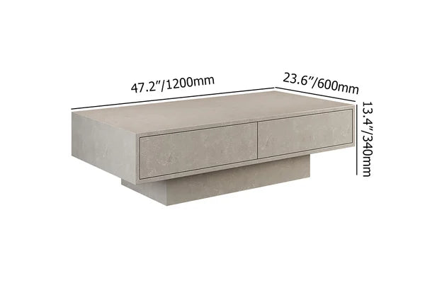 Rectangle Concrete Gray Coffee Table with 2 Drawers