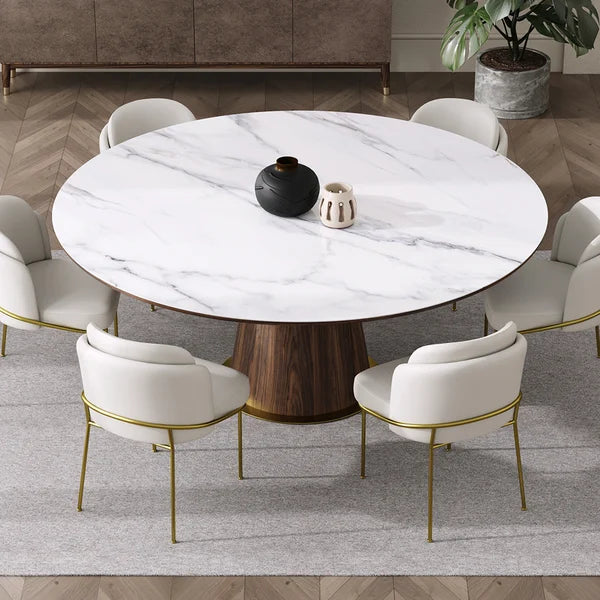 Mid-Century Modern 48' Round Dining Table White Sintered Stone Top for 4 sitter