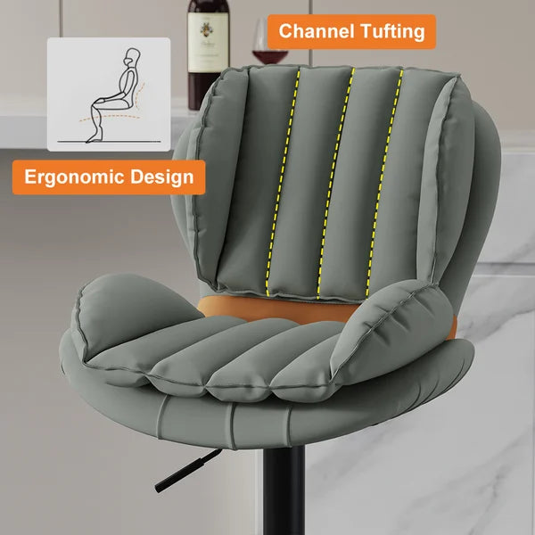 Backrest Adjustable Height PU Leather Upholstered Swivel Bar Stool
