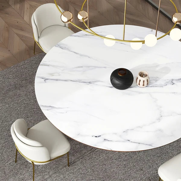 Mid-Century Modern 48' Round Dining Table White Sintered Stone Top for 4 sitter