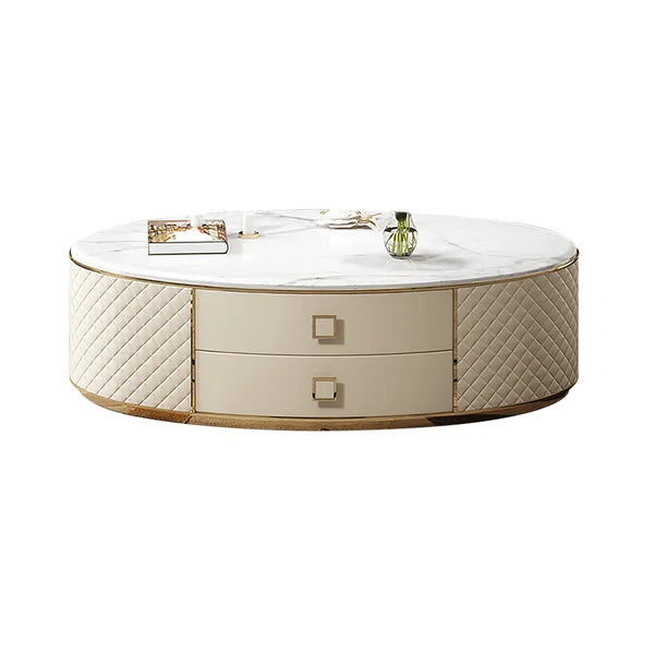 Modern White Oval Sintered Stone Top Coffee Table
