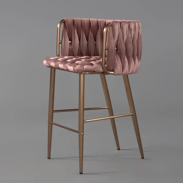 Modern Pink Velvet Counter Stools Set of 2 with Back & Footrest & Gold Frame