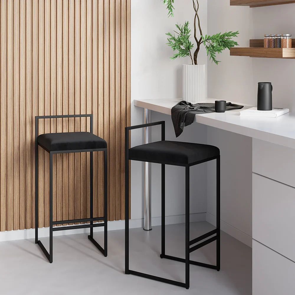 Modern Upholstered Black Velvet Bar Stool