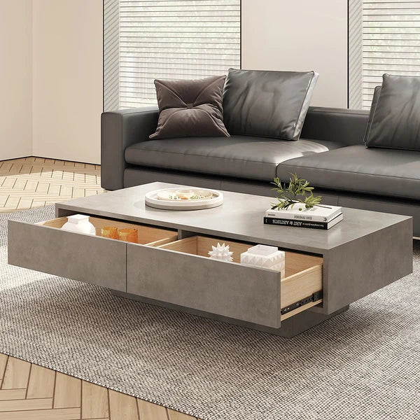 Rectangle Concrete Gray Coffee Table with 2 Drawers