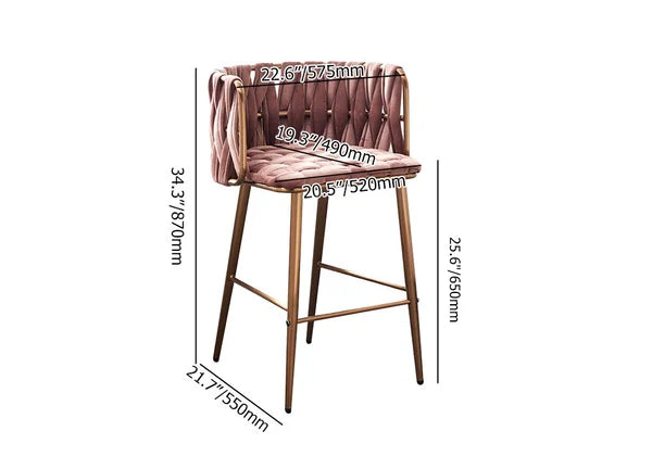 Modern Pink Velvet Counter Stools Set of 2 with Back & Footrest & Gold Frame
