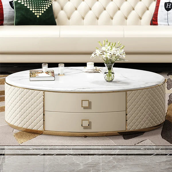 Modern White Oval Sintered Stone Top Coffee Table
