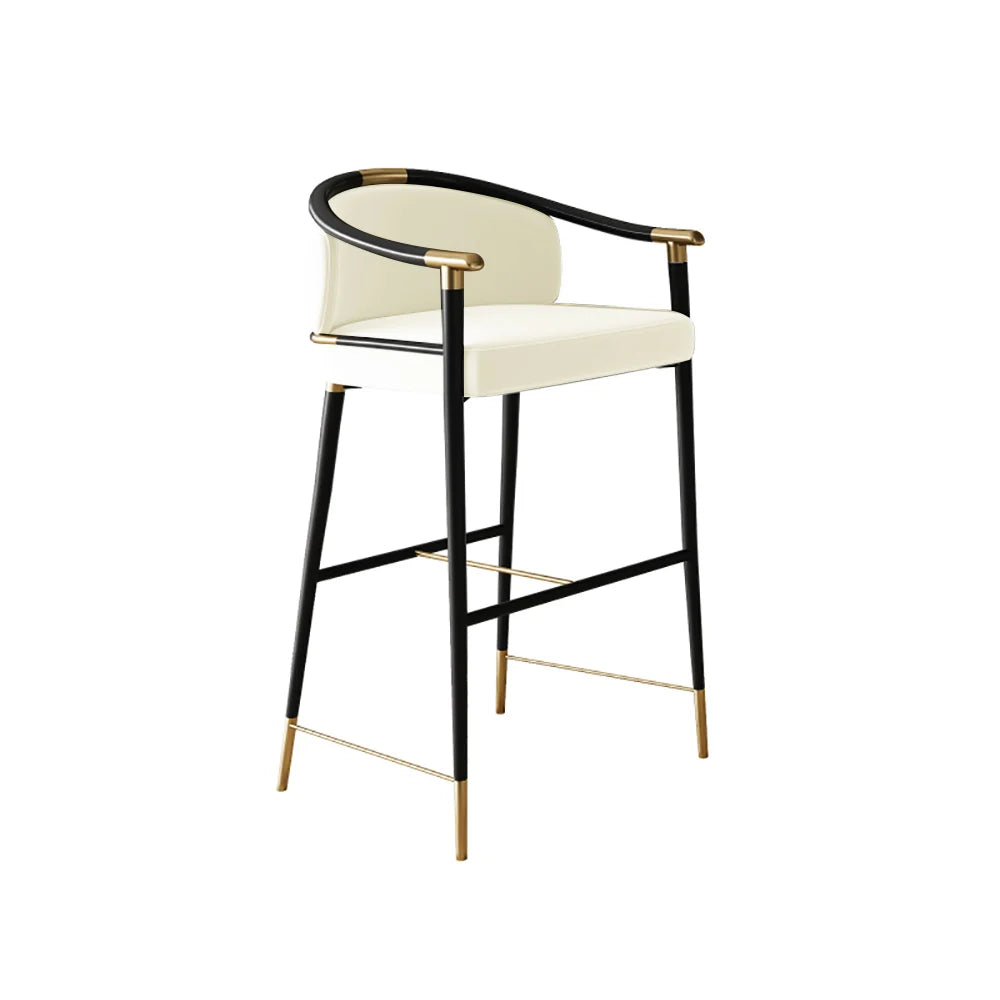 Craines Bar Height Bar Stool with Arms in Beige Upholstery Velvet
