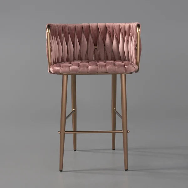 Modern Pink Velvet Counter Stools Set of 2 with Back & Footrest & Gold Frame