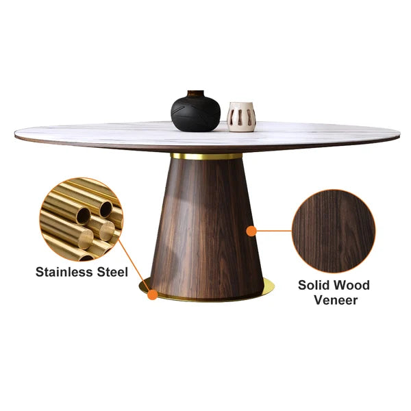 Mid-Century Modern 48' Round Dining Table White Sintered Stone Top for 4 sitter