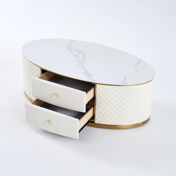 Modern White Oval Sintered Stone Top Coffee Table