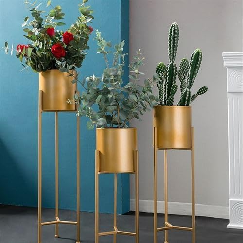 United Crafts Premium Metal Pots Stands for Home Décor (Set of 3) Gold
