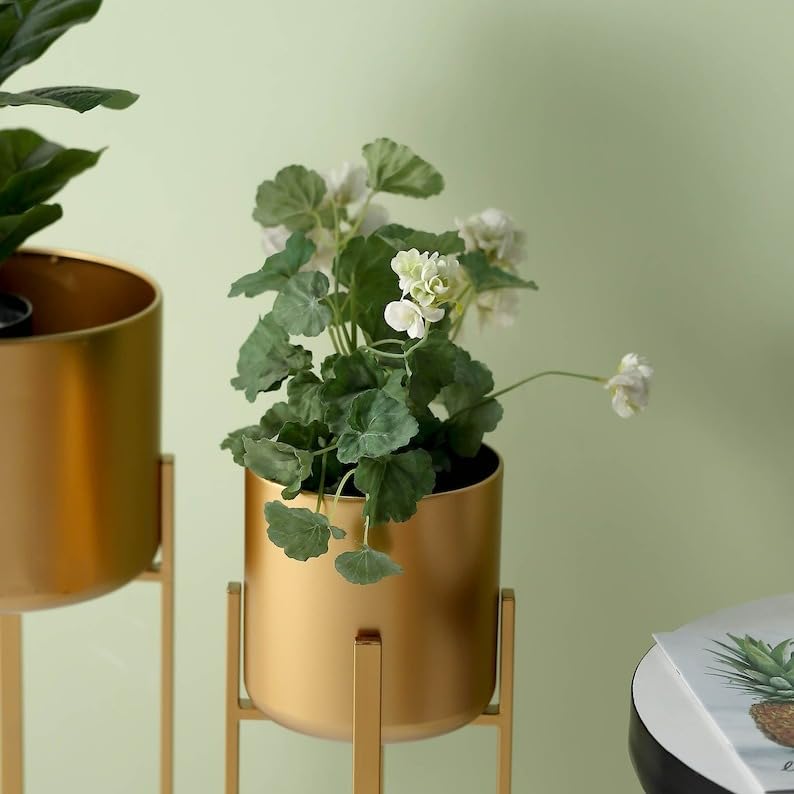 United Crafts Premium Metal Pots Stands for Home Décor (Set of 3) Gold