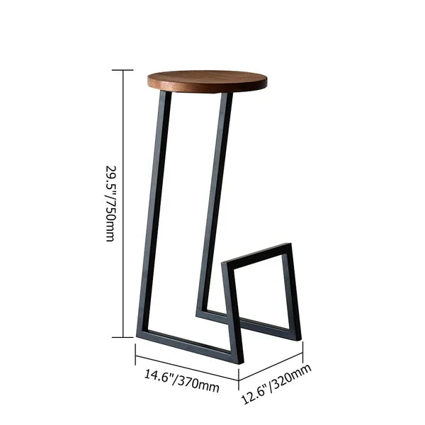 Industrial Black Wood Bar Stools (Set of 2) Backless with Metal Legs