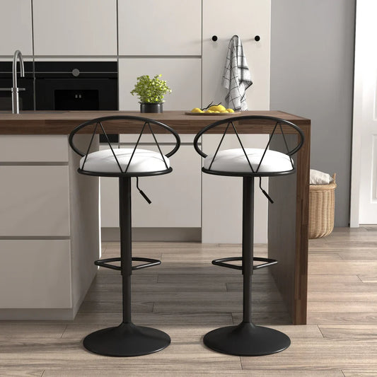 Modern White PU Leather Counter Height Bar Stool (Set of 2) Adjustable Height & Swivel