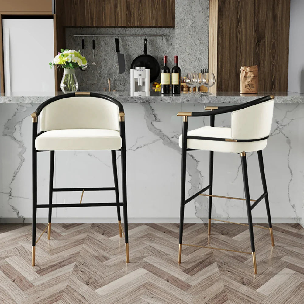 Craines Bar Height Bar Stool with Arms in Beige Upholstery Velvet