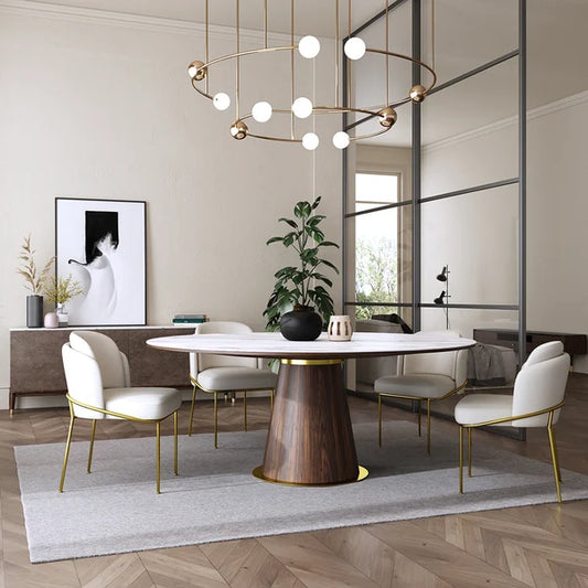 Mid-Century Modern 48' Round Dining Table White Sintered Stone Top for 4 sitter