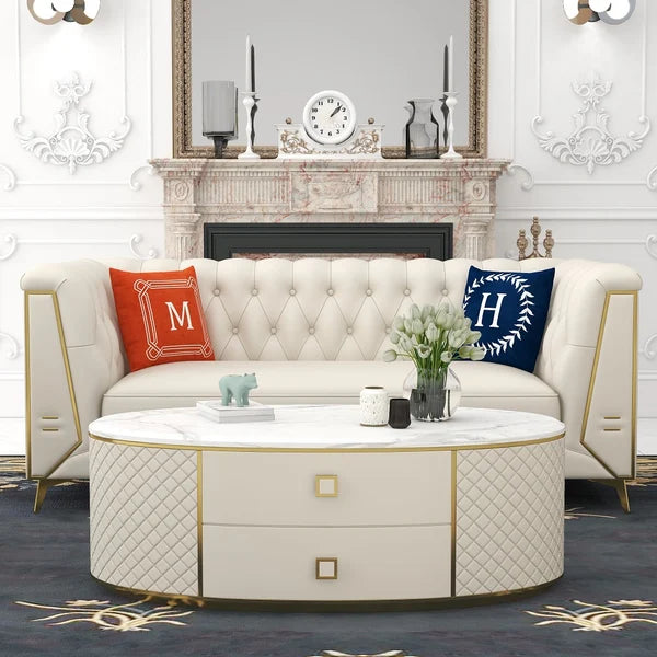 Modern White Oval Sintered Stone Top Coffee Table