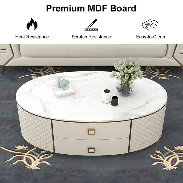 Modern White Oval Sintered Stone Top Coffee Table