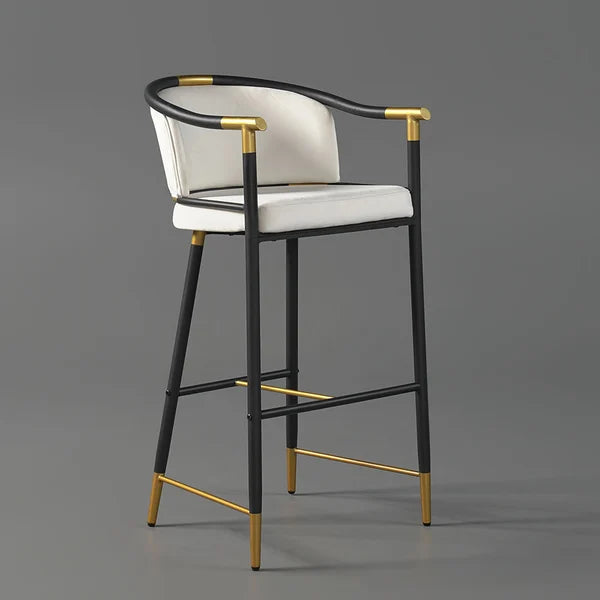 Craines Bar Height Bar Stool with Arms in Beige Upholstery Velvet