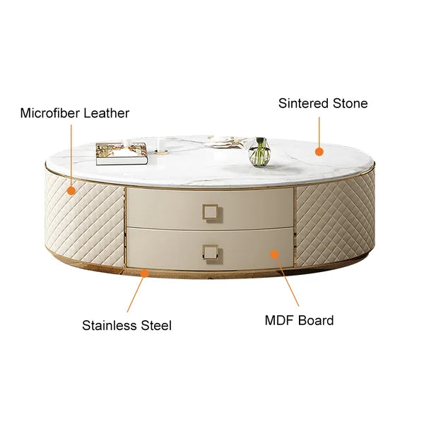 Modern White Oval Sintered Stone Top Coffee Table