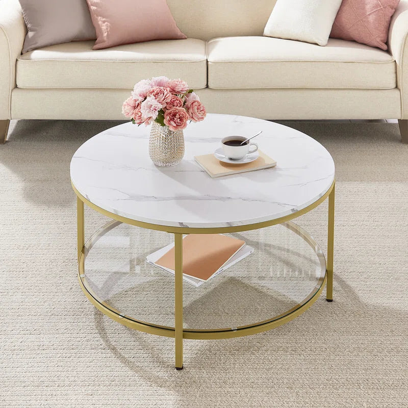 Metal center Table with marble look and storage