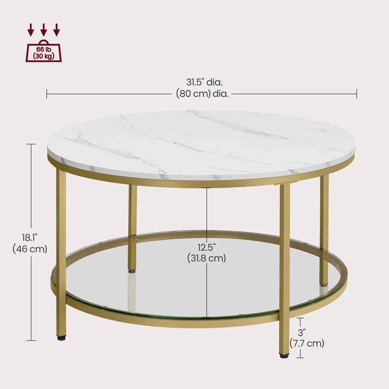 Metal center Table with marble look and storage