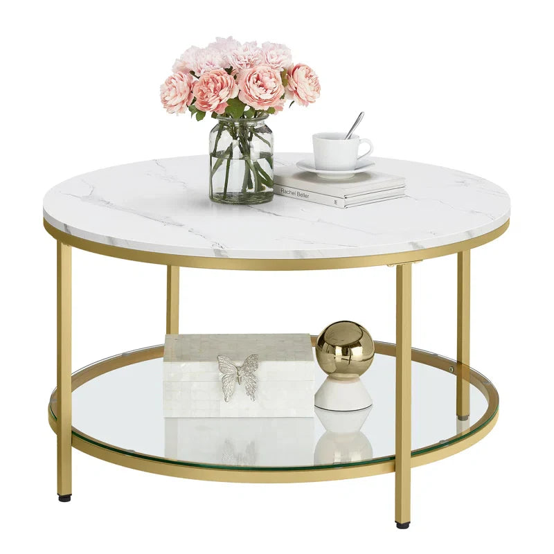 Metal center Table with marble look and storage