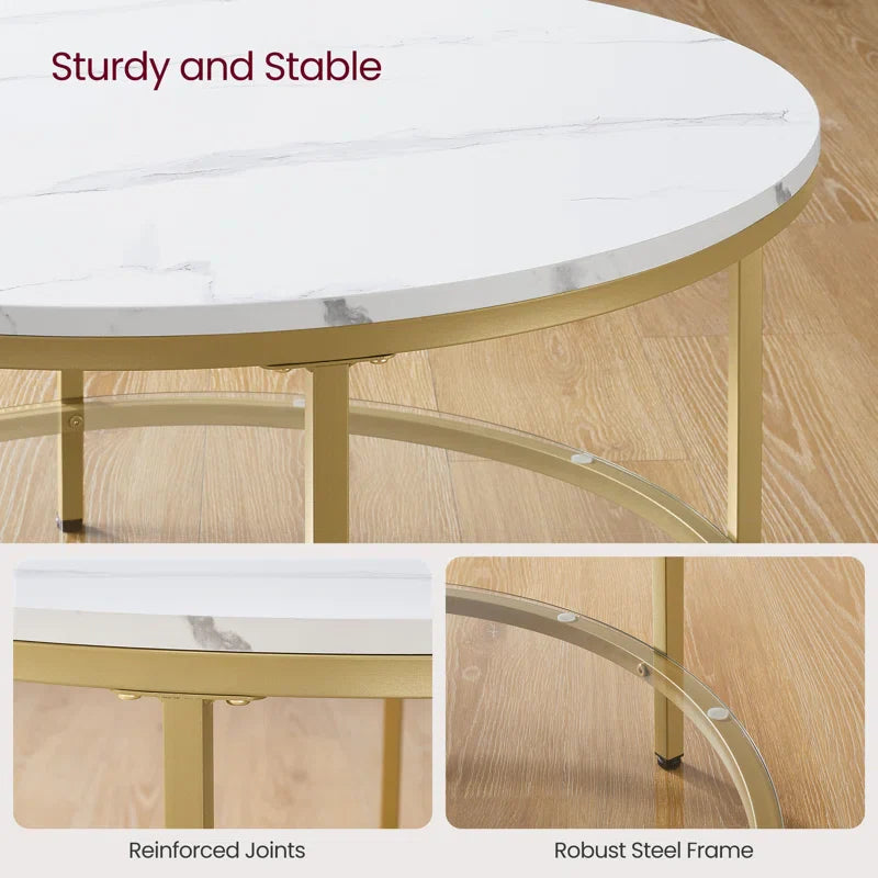 Metal center Table with marble look and storage