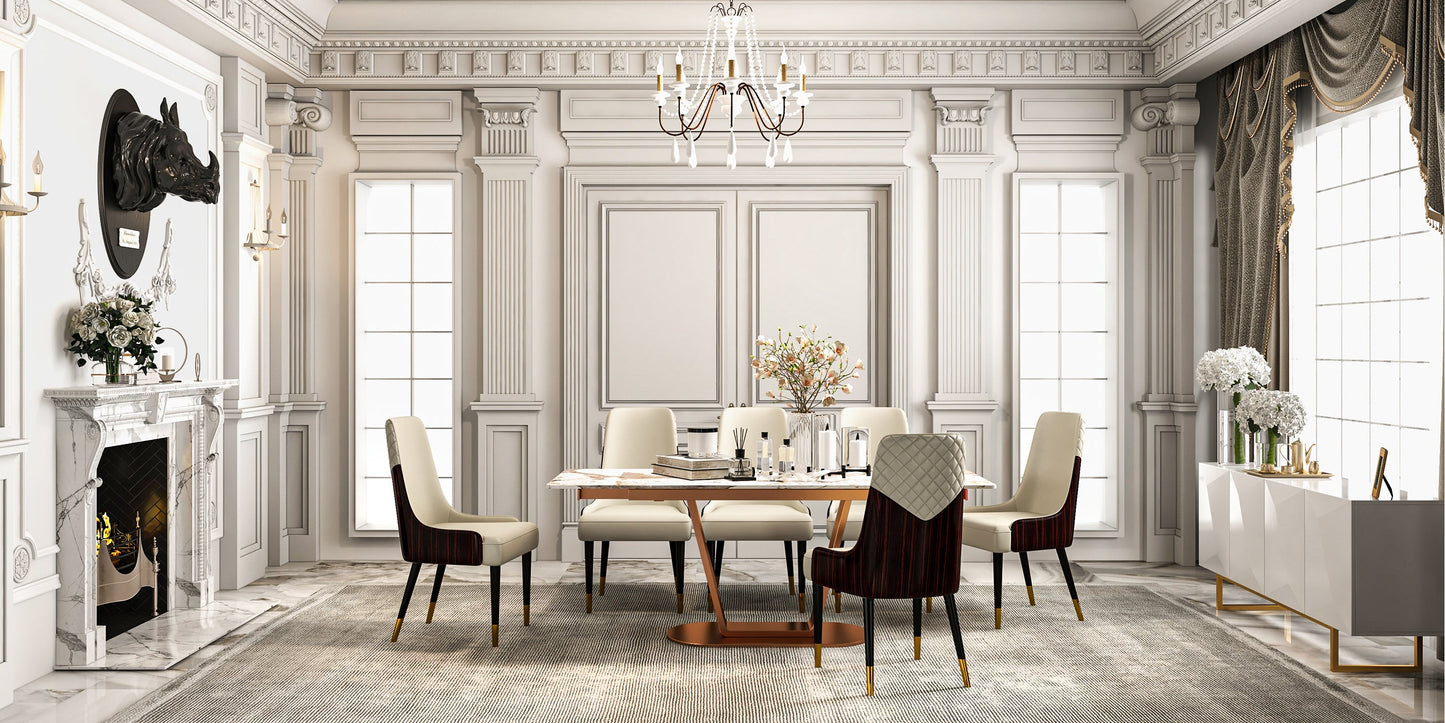 Stainless Steel Ss Pvd Coated Dining Table, 6 Seater