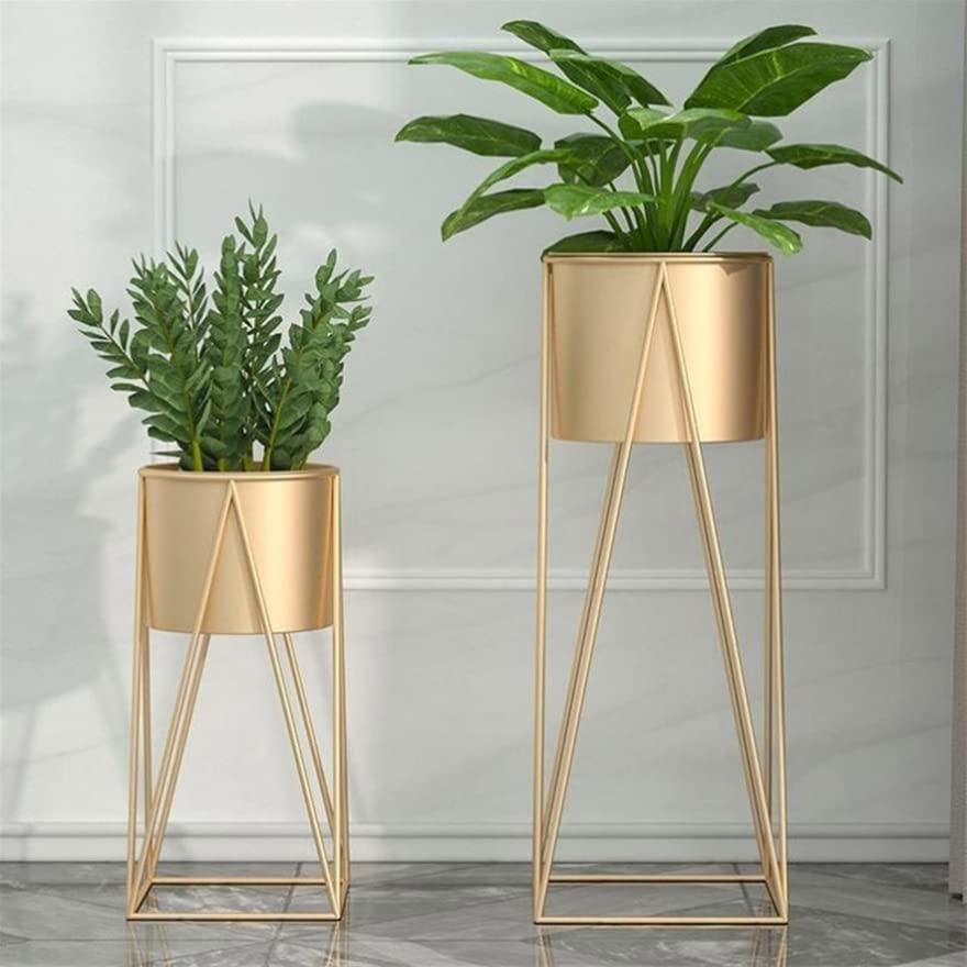 Luxury Metal Wire Planter Stand for Home Décor (Gold Set of 2)