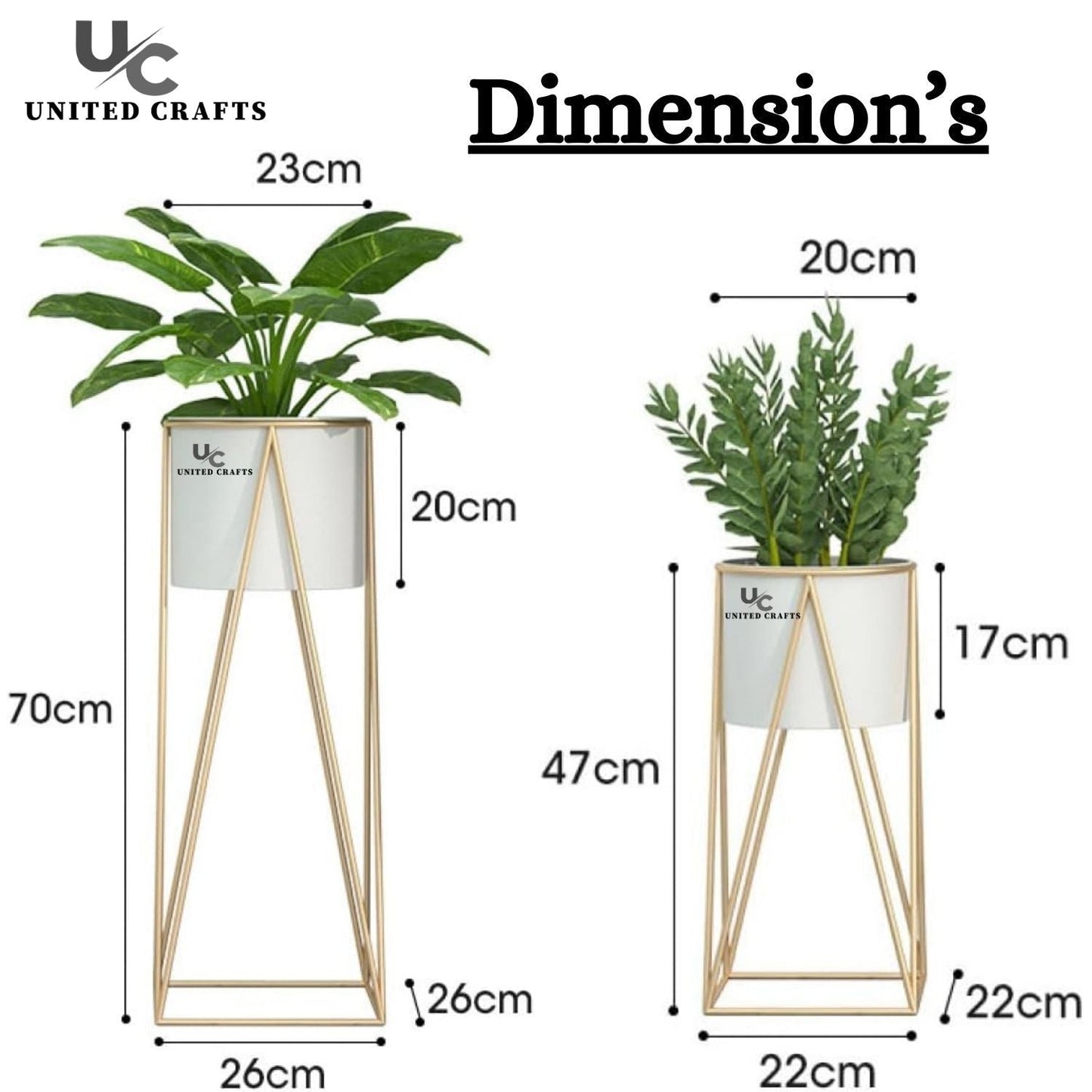 Luxury Metal Wire Planter Stand for Home Décor (Gold & White Set of 2)