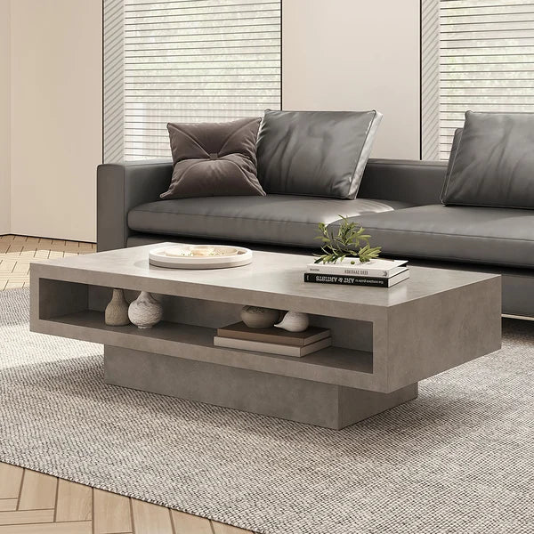 Rectangle Concrete Gray Coffee Table with 2 Drawers
